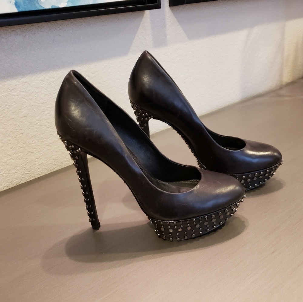 Brian Atwood Platform Pumps Studded Black Leather 